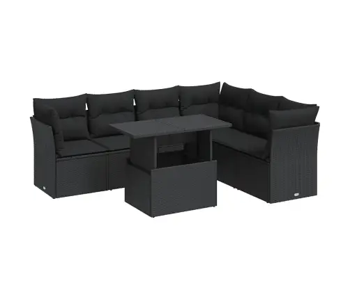 7-Daļīgs Dārza Dīvāna Komplekts Ar Matračiem, Melna Pe Vidaxl