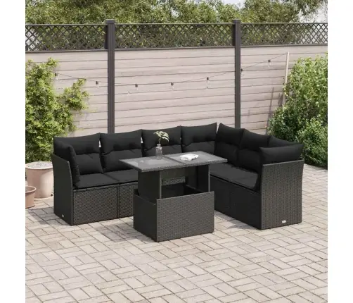 7-Daļīgs Dārza Dīvāna Komplekts Ar Matračiem, Melna Pe Vidaxl