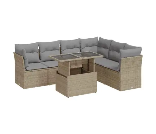 7-Daļīgs Dārza Dīvāna Komplekts, Matrači, Bēša Pe Rotangpalma Vidaxl