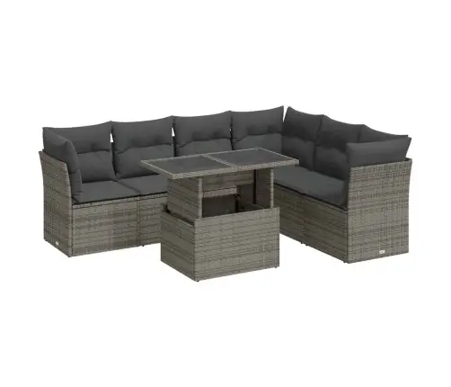 7-Daļīgs Dārza Dīvāna Komplekts, Matrači, Pelēka Pe Rotangpalma Vidaxl