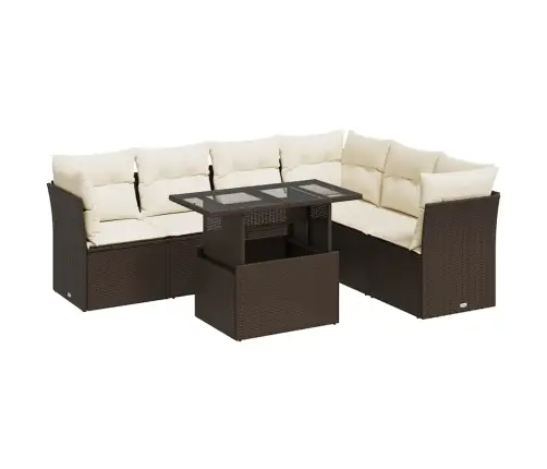 7-Osaline Aiamööblikomplekt Patjadega, Pruun, Polürotang