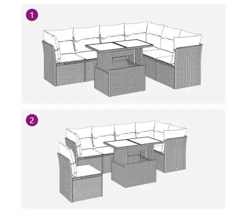 7-Osaline Aiamööblikomplekt Patjadega, Pruun, Polürotang