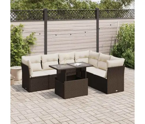 7-Osaline Aiamööblikomplekt Patjadega, Pruun, Polürotang