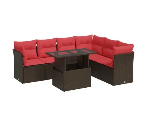 7-Daļīgs Dārza Dīvāna Komplekts, Matrači, Brūna Pe Rotangpalma Vidaxl