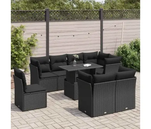 Sodo Komplektas Su Pagalvėlėmis, 9 Dalių, Juodas, Poliratanas