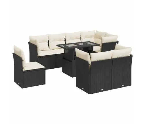 9-Daļīgs Dārza Dīvāna Komplekts, Matrači, Melna Pe Rotangpalma Vidaxl