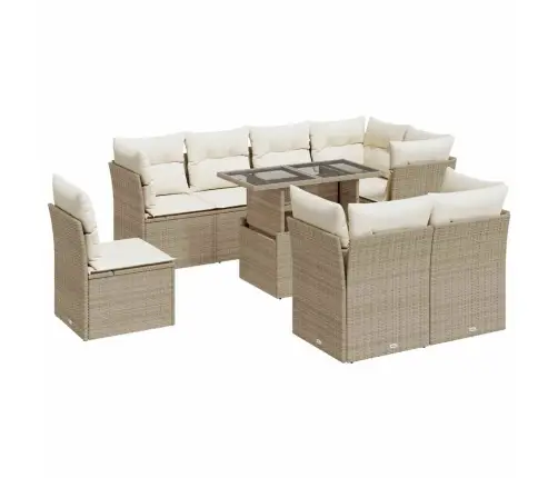 Sodo Komplektas Su Pagalvėlėmis, 9 Dalių, Smėlio, Poliratanas