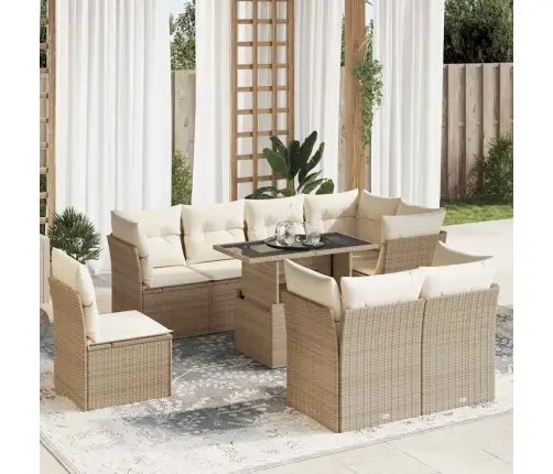 Sodo Komplektas Su Pagalvėlėmis, 9 Dalių, Smėlio, Poliratanas