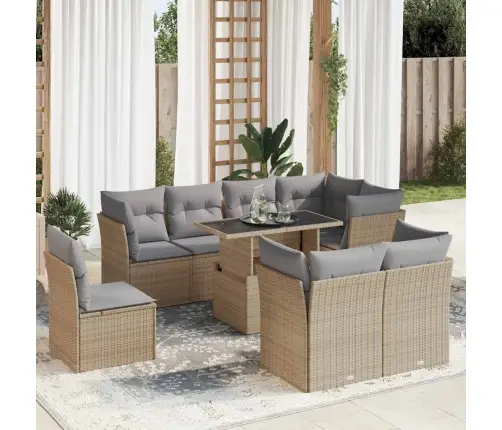 9-Osaline Aiadiivani Komplekt Patjadega, Beež, Polürotang 9-Osaline Aiadiivani Komplekt Patjadega, Beež, Polürotang