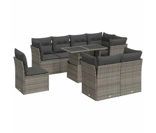 9-Daļīgs Dārza Dīvāna Komplekts Ar Matračiem, Pelēks Pe Pinums Vidaxl