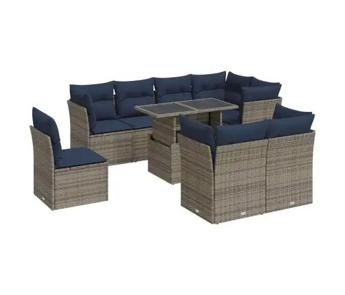 9-Daļīgs Dārza Dīvāna Komplekts Ar Matračiem, Pelēks Pe Pinums Vidaxl