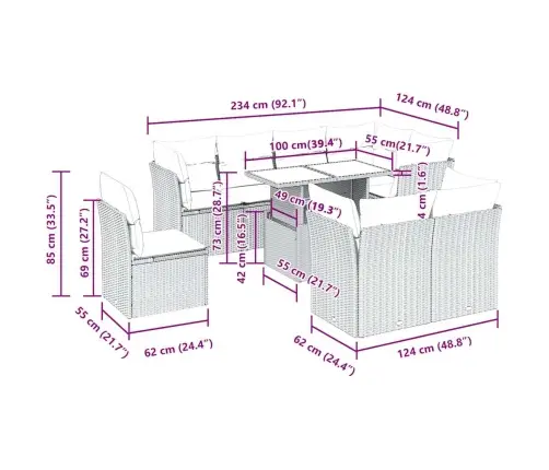 9-Osaline Aiadiivani Komplekt Patjadega, Helehall, Polürotang