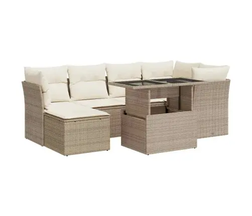 7-Daļīgs Dārza Dīvāna Komplekts, Matrači, Bēša Pe Rotangpalma Vidaxl