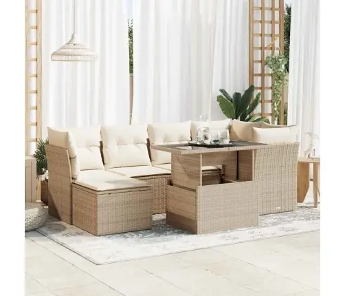 7-Daļīgs Dārza Dīvāna Komplekts, Matrači, Bēša Pe Rotangpalma Vidaxl