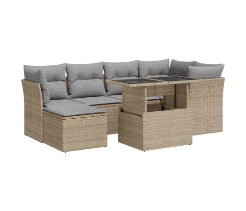 7-Daļīgs Dārza Dīvāna Komplekts, Matrači, Bēša Pe Rotangpalma Vidaxl