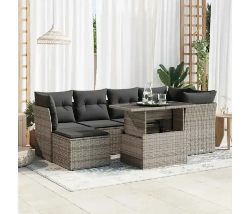 7-Daļīgs Dārza Dīvāna Komplekts, Matrači, Pelēka Pe Rotangpalma Vidaxl