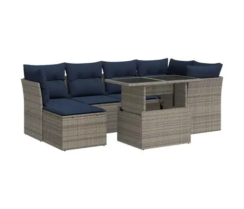 7-Daļīgs Dārza Dīvāna Komplekts, Matrači, Pelēka Pe Rotangpalma Vidaxl