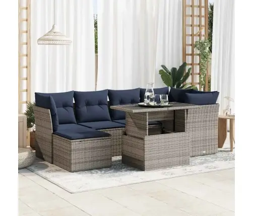 7-Daļīgs Dārza Dīvāna Komplekts, Matrači, Pelēka Pe Rotangpalma Vidaxl