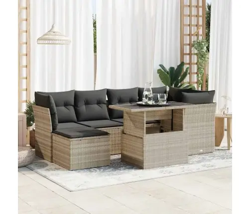 7-Daļīgs Dārza Dīvāna Komplekts,Matrači, Gaiši Pelēka Pe Pinums Vidaxl