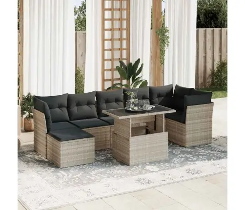 8-Daļīgs Dārza Dīvāna Komplekts,Matrači, Gaiši Pelēka Pe Pinums Vidaxl