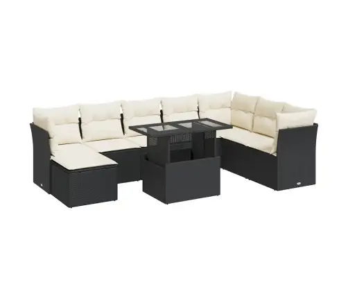 9-Daļīgs Dārza Dīvāna Komplekts, Matrači, Melna Pe Rotangpalma Vidaxl