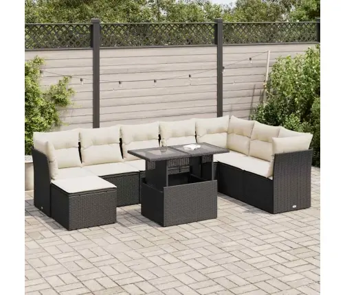 9-Daļīgs Dārza Dīvāna Komplekts, Matrači, Melna Pe Rotangpalma Vidaxl