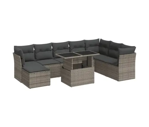 9-Daļīgs Dārza Dīvāna Komplekts Ar Matračiem, Pelēks Pe Pinums Vidaxl