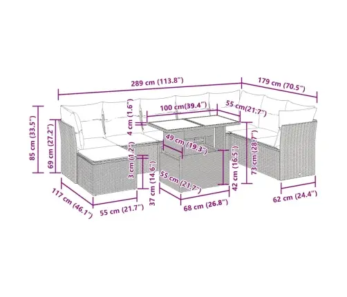 9-Daļīgs Dārza Dīvāna Komplekts Ar Matračiem, Pelēks Pe Pinums Vidaxl