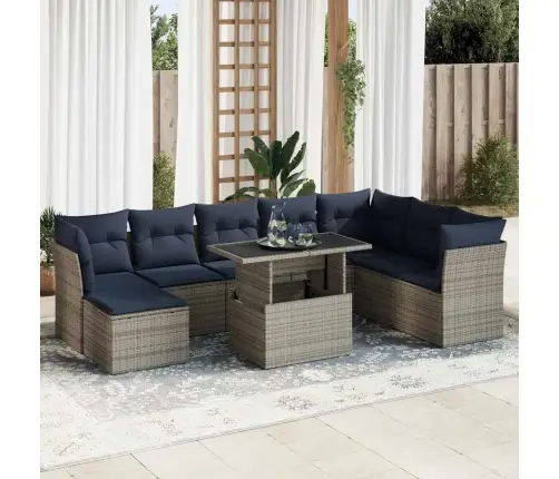 9-Daļīgs Dārza Dīvāna Komplekts Ar Matračiem, Pelēks Pe Pinums Vidaxl