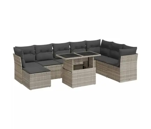 Sofos Komplektas Su Pagalvėlėmis, 9 Dalių, Pilkas, Poliratanas