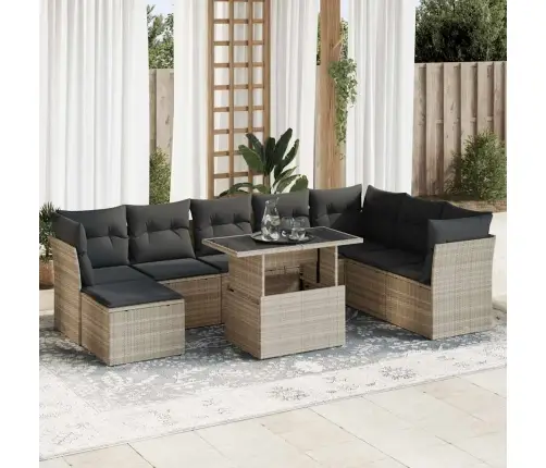 Sofos Komplektas Su Pagalvėlėmis, 9 Dalių, Pilkas, Poliratanas