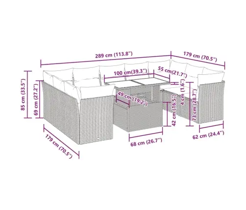 10-Daļīgs Dārza Dīvāna Komplekts, Matrači, Melna Pe Rotangpalma Vidaxl