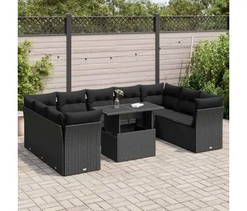 10-Daļīgs Dārza Dīvāna Komplekts, Matrači, Melna Pe Rotangpalma Vidaxl