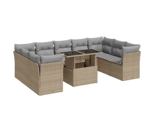 Sofos Komplektas Su Pagalvėlėmis, 10 Dalių, Smėlio, Poliratanas