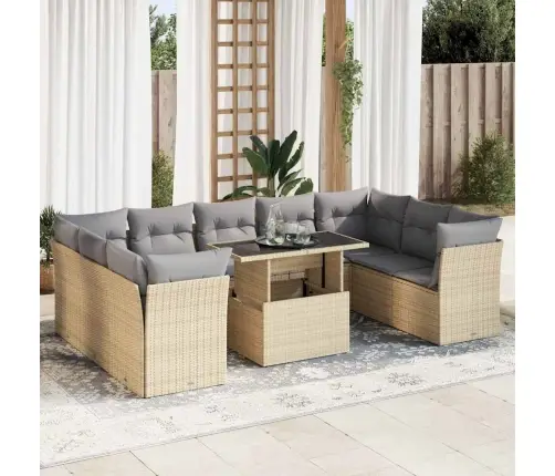 Sofos Komplektas Su Pagalvėlėmis, 10 Dalių, Smėlio, Poliratanas