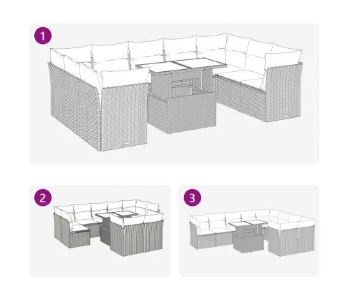 10-Daļīgs Dārza Dīvāna Komplekts Ar Matračiem, Pelēks Pe Pinums Vidaxl