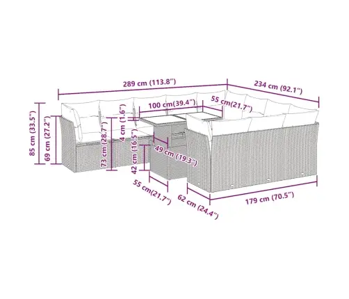 11-Daļīgs Dārza Dīvāna Komplekts, Matrači, Bēša Pe Rotangpalma Vidaxl
