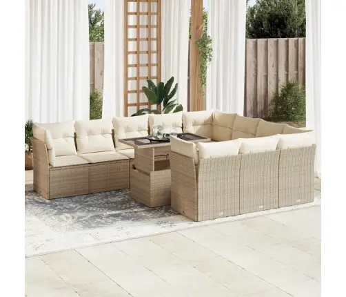 11-Daļīgs Dārza Dīvāna Komplekts, Matrači, Bēša Pe Rotangpalma Vidaxl