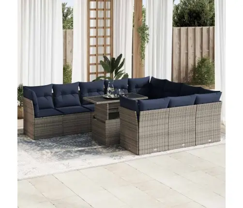 11-Daļīgs Dārza Dīvāna Komplekts Ar Matračiem, Pelēks Pe Pinums Vidaxl