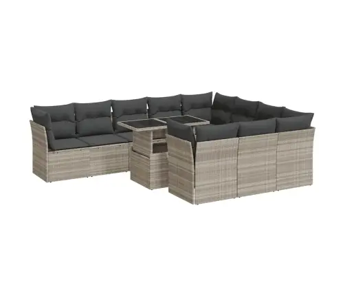 11-Daļīgs Dārza Dīvāna Komplekts Ar Matračiem, Pelēka Pe Pinums Vidaxl