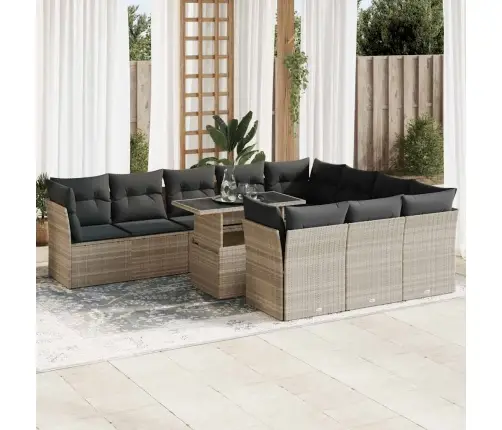 11-Daļīgs Dārza Dīvāna Komplekts Ar Matračiem, Pelēka Pe Pinums Vidaxl