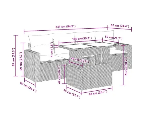 5-Daļīgs Dārza Dīvānu Komplekts, Matrači, Melna Pe Rotangpalma Vidaxl