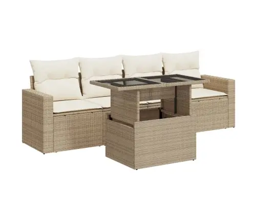 Sofos Komplektas Su Pagalvėlėmis, 5 Dalių, Smėlio, Poliratanas