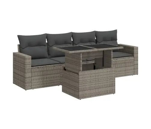 5-Daļīgs Dārza Dīvāna Komplekts Ar Matračiem, Pelēks Pe Pinums Vidaxl