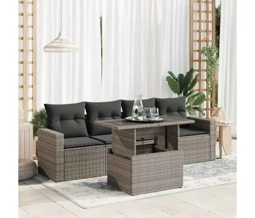 5-Daļīgs Dārza Dīvāna Komplekts Ar Matračiem, Pelēks Pe Pinums Vidaxl