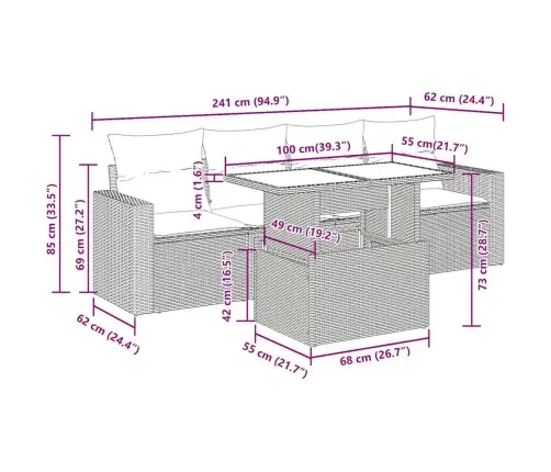 5-Daļīgs Dārza Dīvānu Komplekts, Matrači, Pelēka Pe Rotangpalma Vidaxl