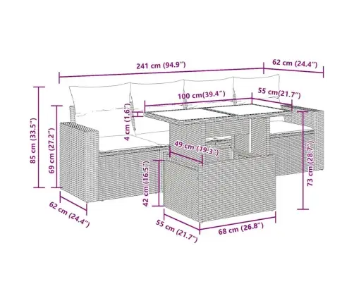 Sofos Komplektas Su Pagalvėlėmis, 5 Dalių, Pilkas, Poliratanas