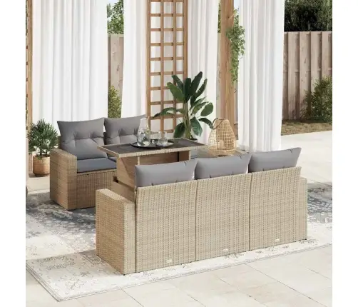 6-Daļīgs Dārza Dīvāna Komplekts, Matrači, Bēša Pe Rotangpalma Vidaxl