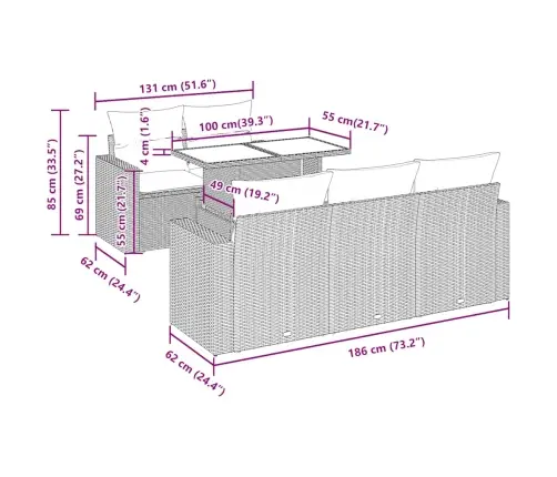 6-Daļīgs Dārza Dīvāna Komplekts, Matrači, Pelēka Pe Rotangpalma Vidaxl