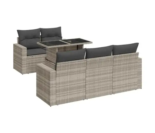 6-Daļīgs Dārza Dīvānu Komplekts,Matrači, Gaiši Pelēka Pe Pinums Vidaxl